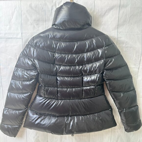 Moncler Black Shiny Quilted Puffer Jacket - Women’s Cinched Waist, High Collar - Picture 2 of 8